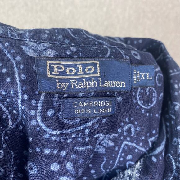 VTG Polo Ralph Lauren Mens XL Paisley 1/2 Button Cambridge 100% Linen Shirt - Picture 5 of 6